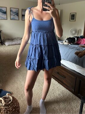 Blue Tie-Shoulder Tiered Babydoll Chemise